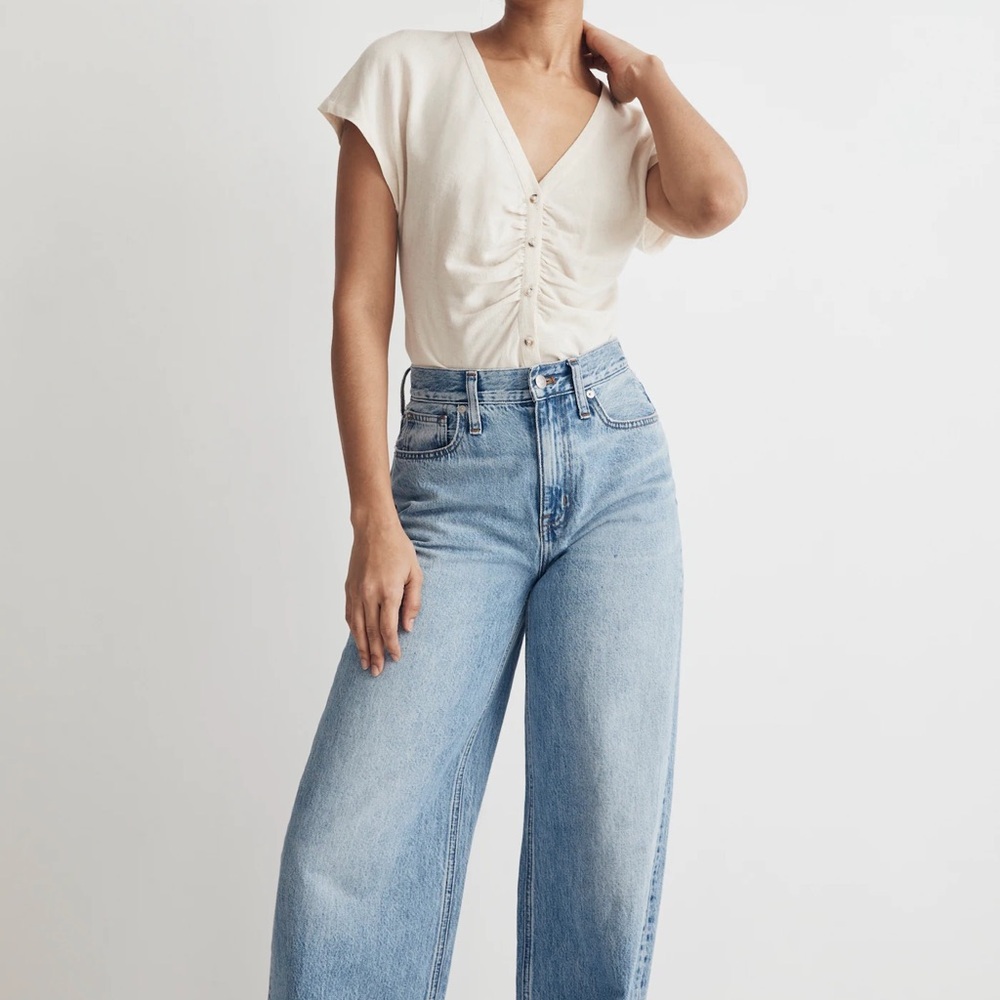 Madewell Linen-Blend Ruched Button-Front Top